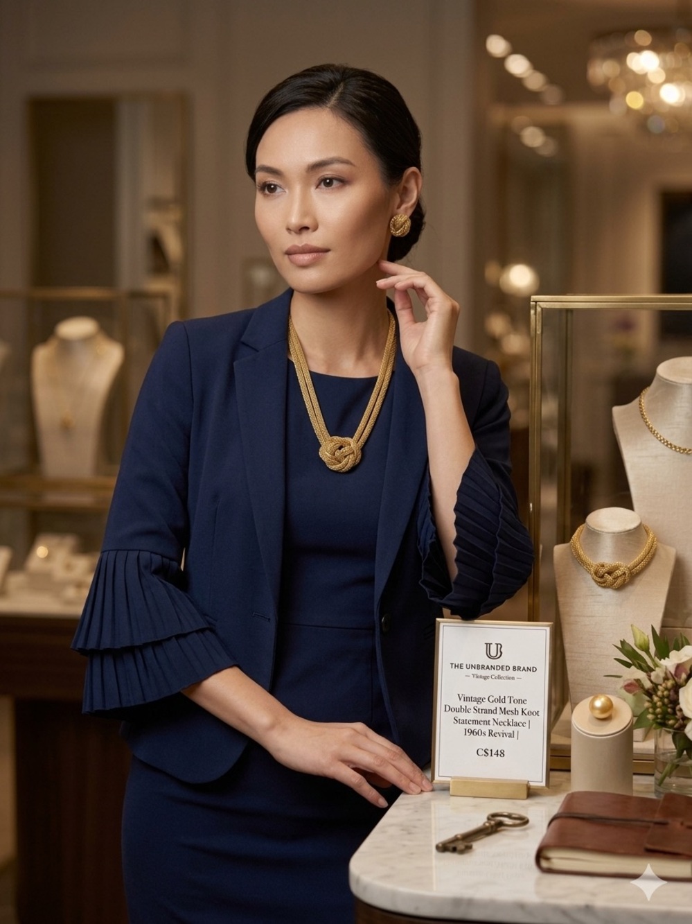 Club Monaco Archival 2007 Gold Mesh Josephine Knot Necklace